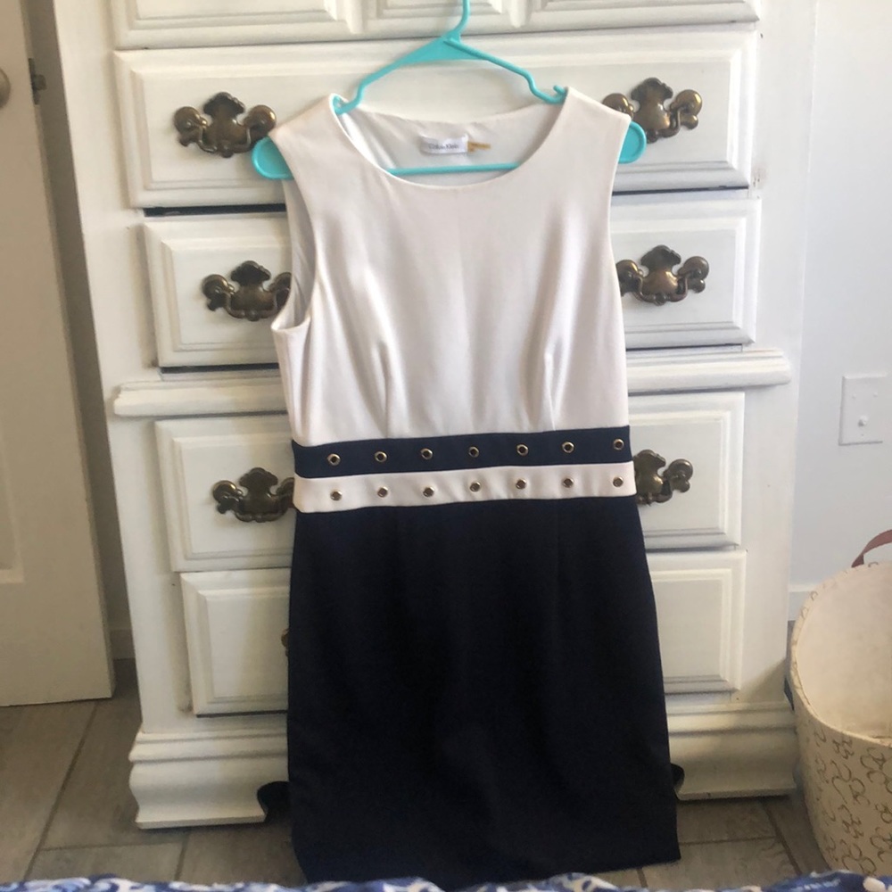 Calvin Klein navy blue and white dress